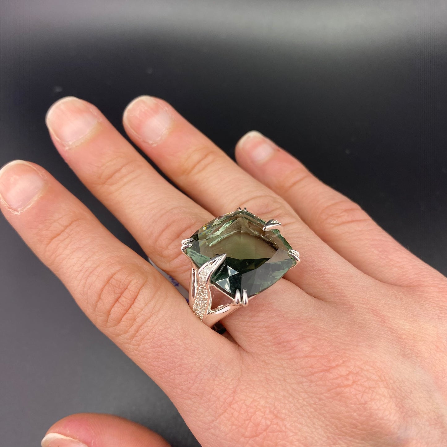 Reconstituted Prasiolite Ring