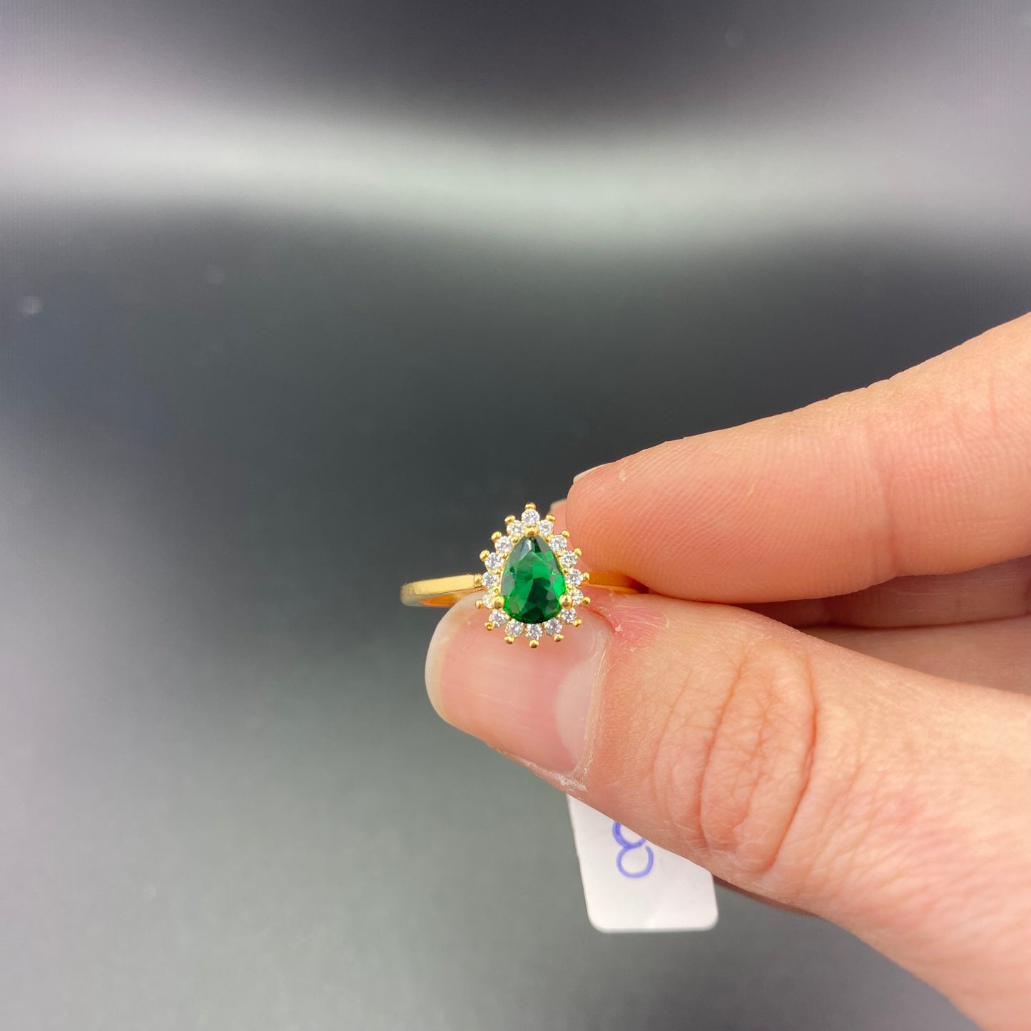 Pear Shape Emerald with Zirconia Setting Ring