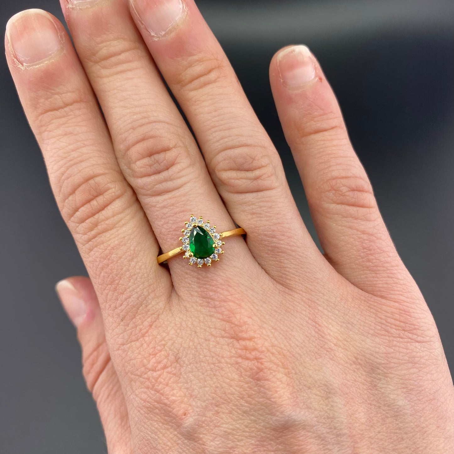 Pear Shape Emerald with Zirconia Setting Ring