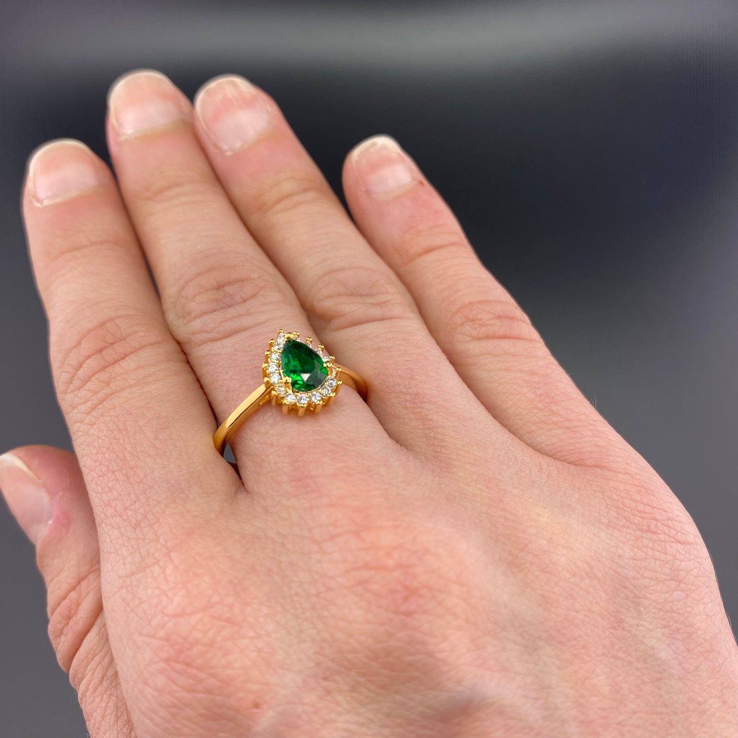 Pear Shape Emerald with Zirconia Setting Ring