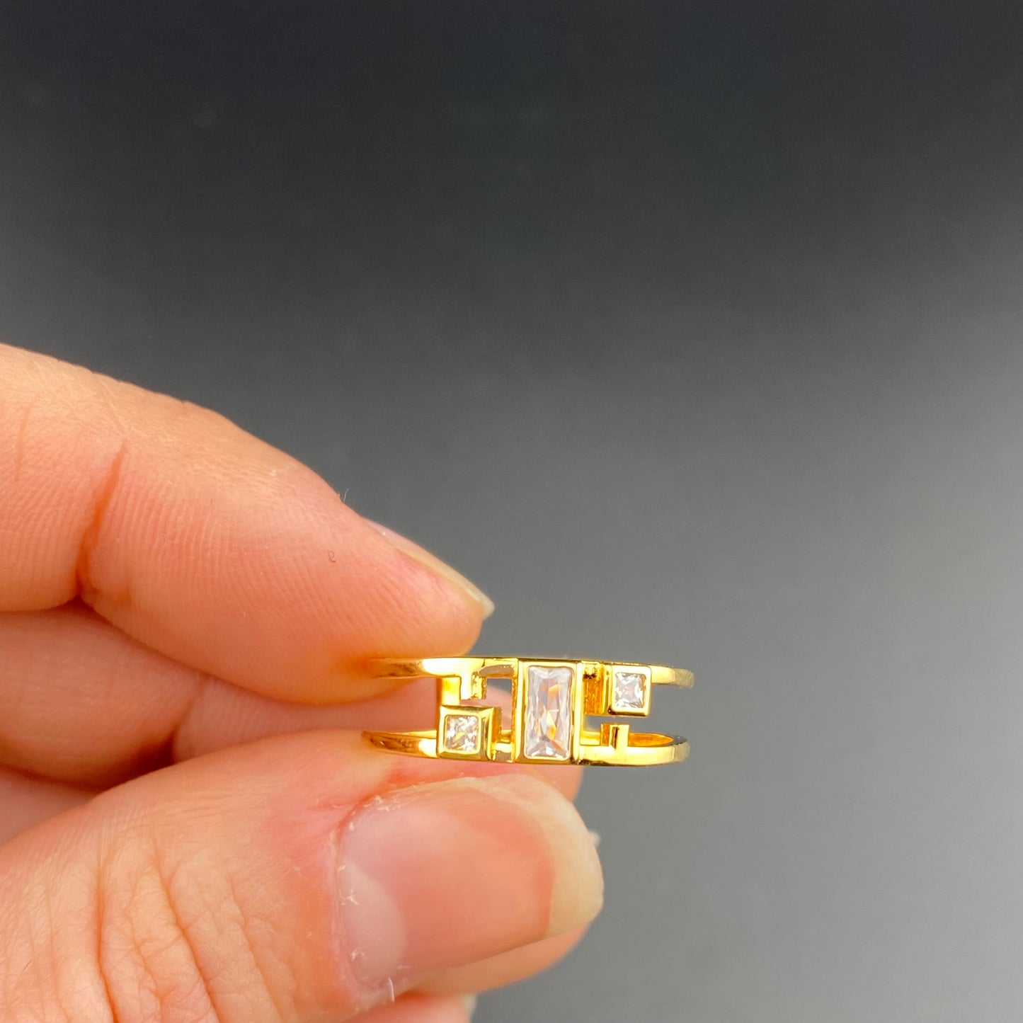 Double Band Geometric Zirconia Ring