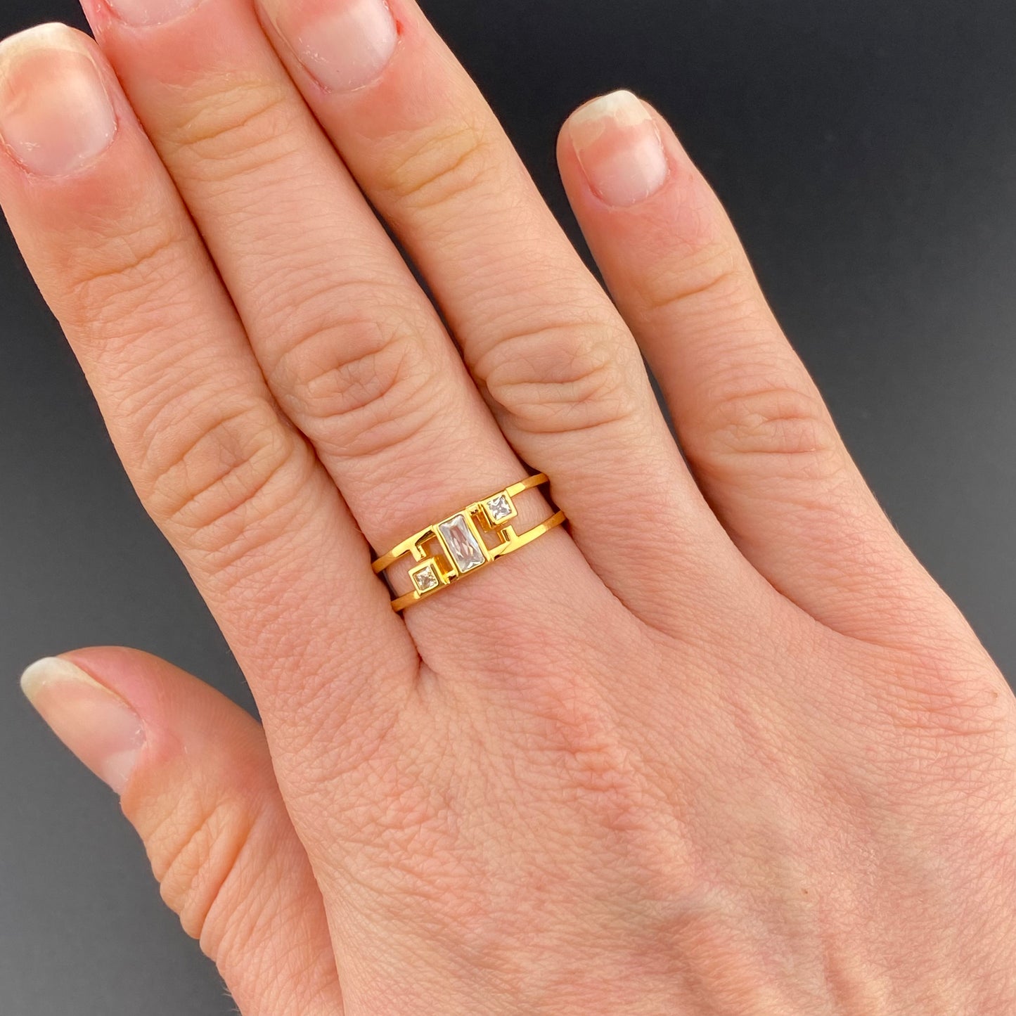 Double Band Geometric Zirconia Ring