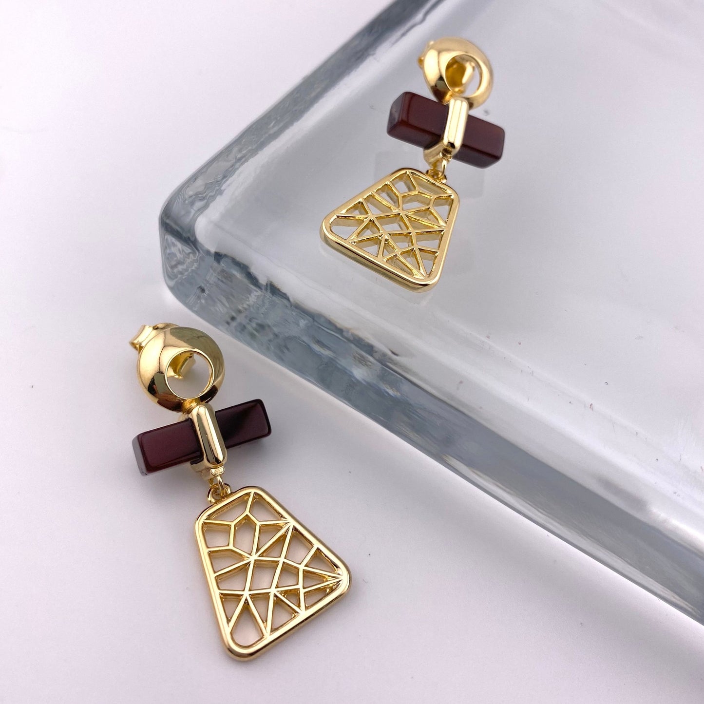 Red Agate Web Earrings