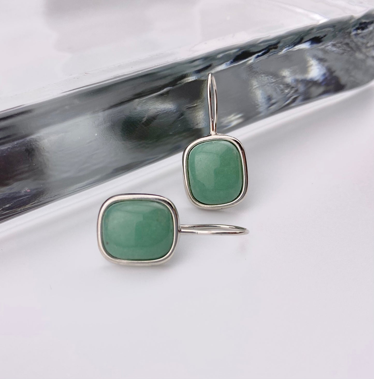 Green Quartz Hook Earrings