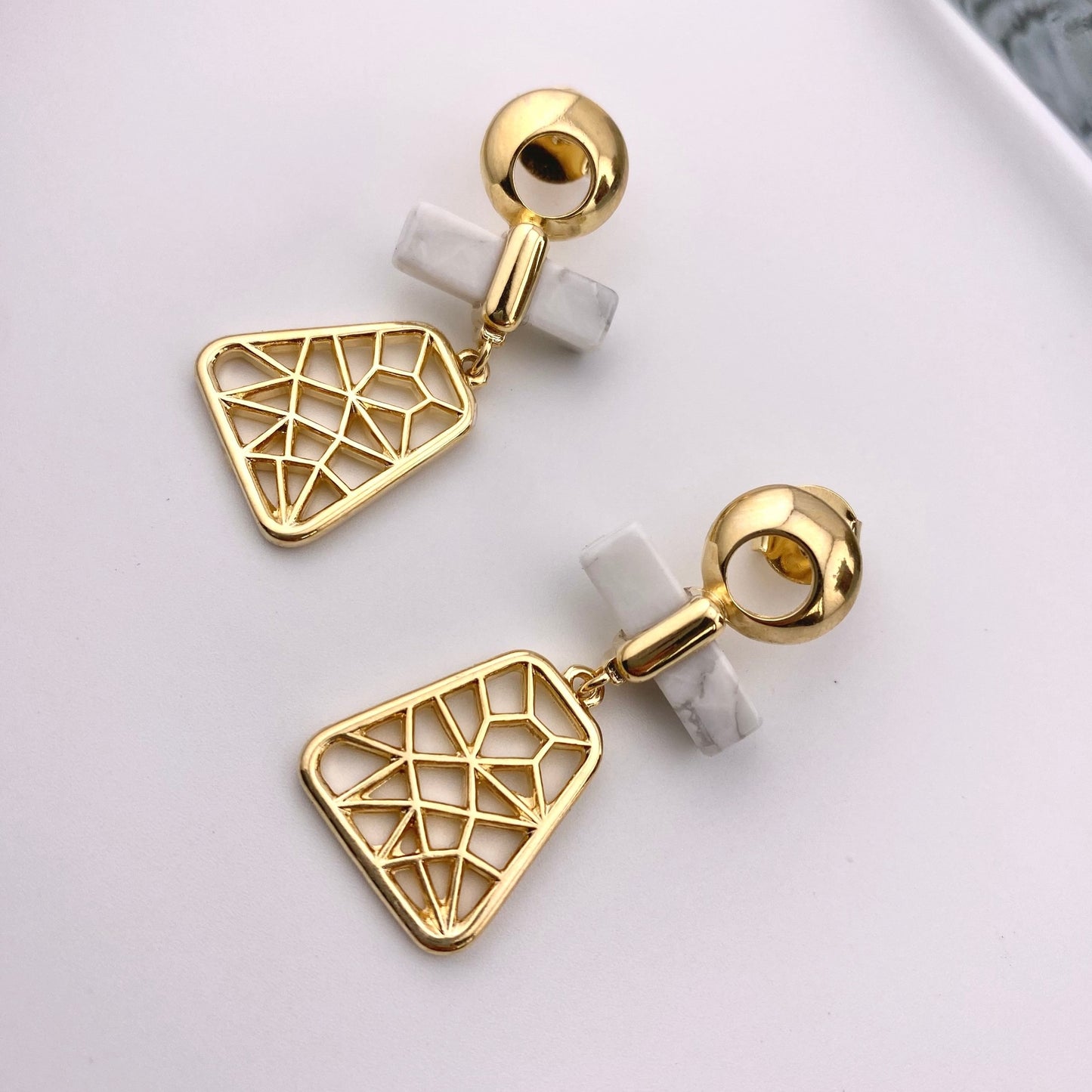 White Howlite Web Earrings