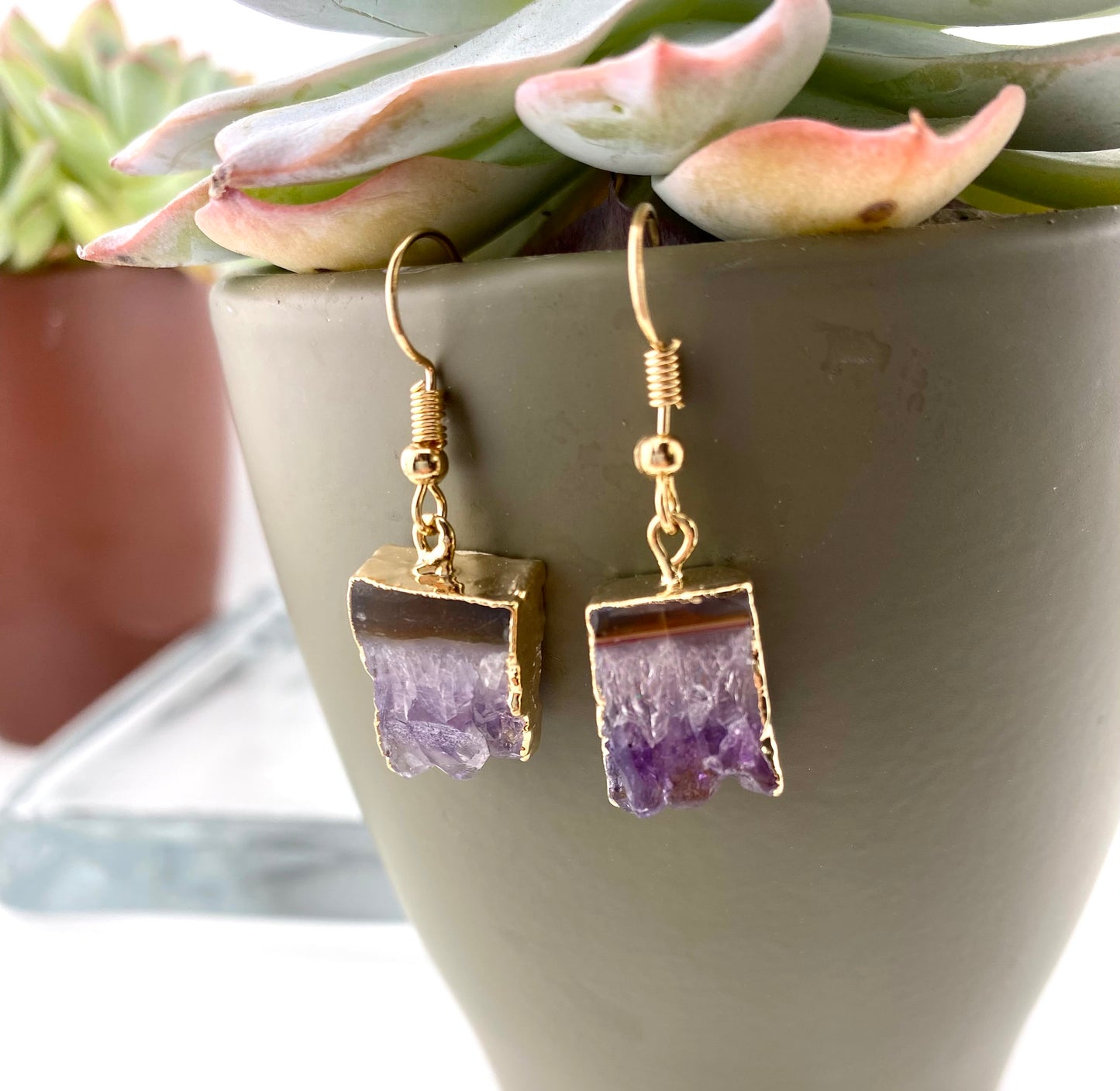 Amethyst Druse Hook Earrings