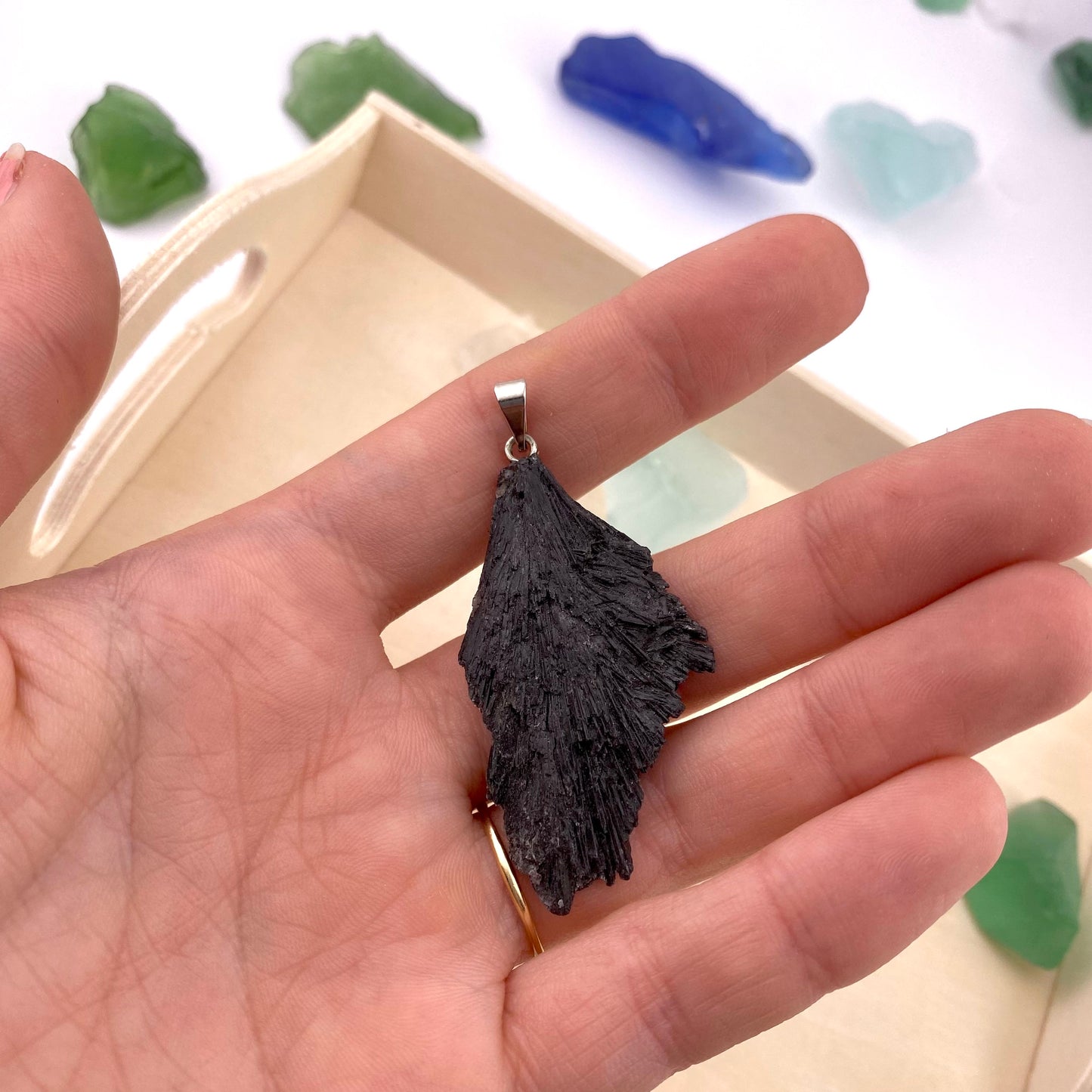 Black Kyanite Witches Broom Pendant