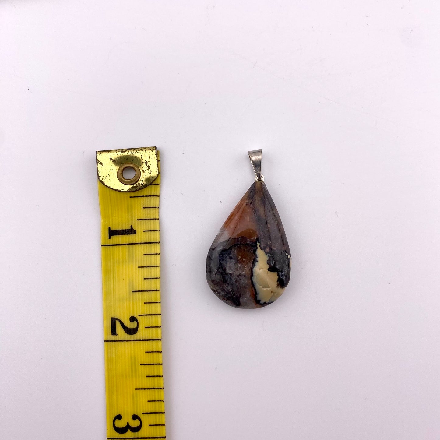 Pear Polished Mosaic Chalcedony Pendant