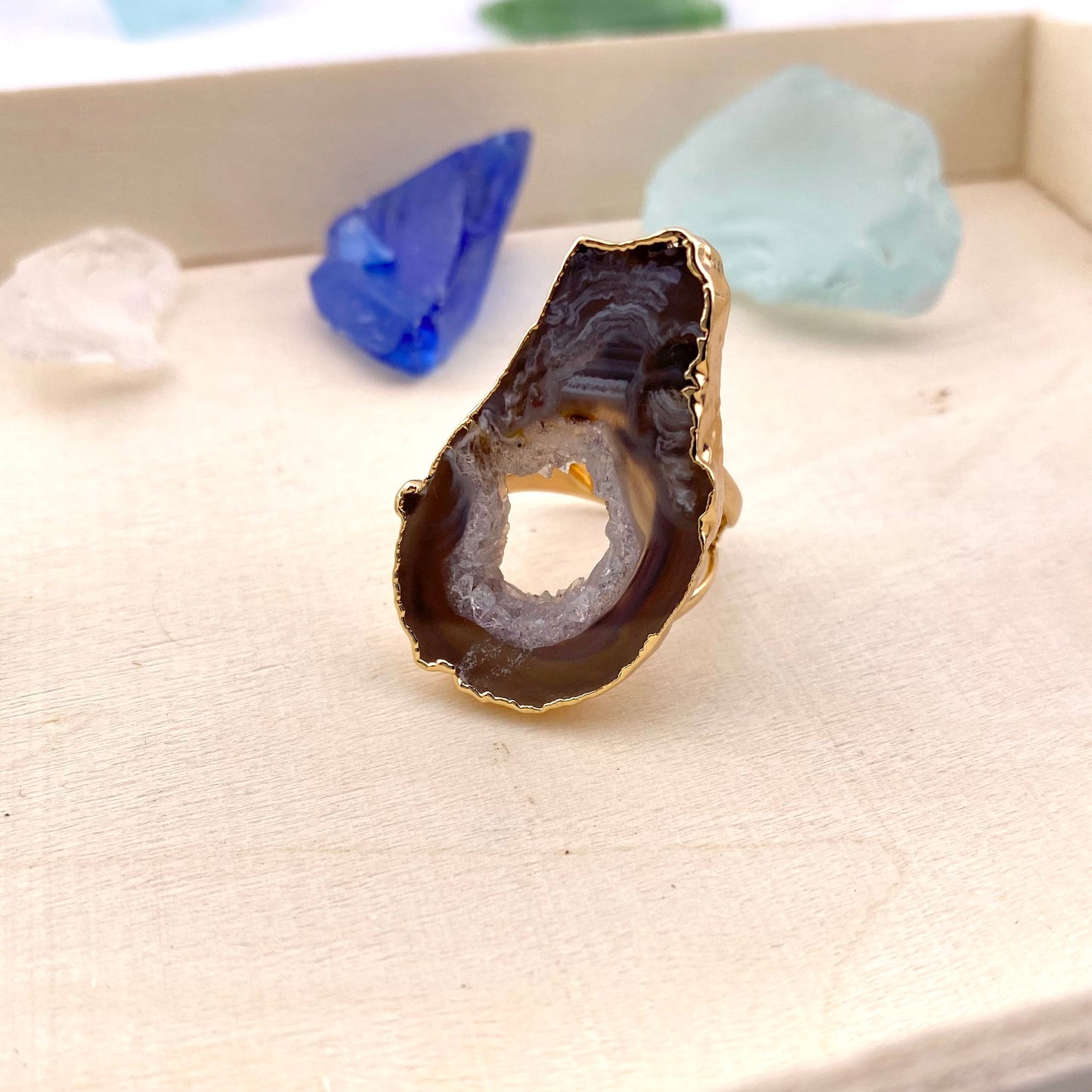Natural Agate Geode Ring