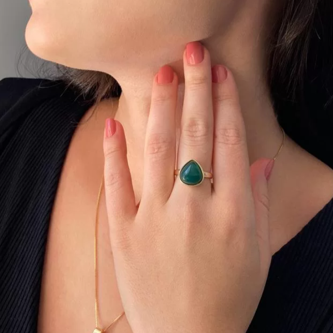 Green Agate Drop Ring