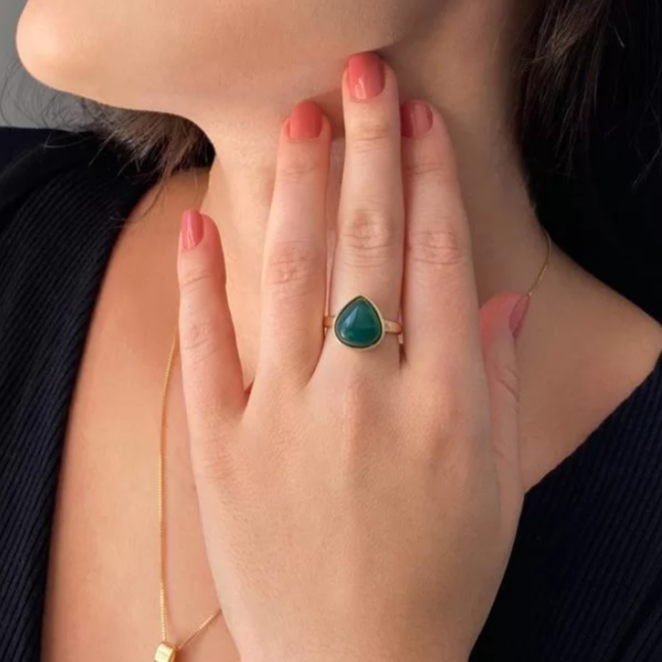 Tiger's Eye Teardrop Ring