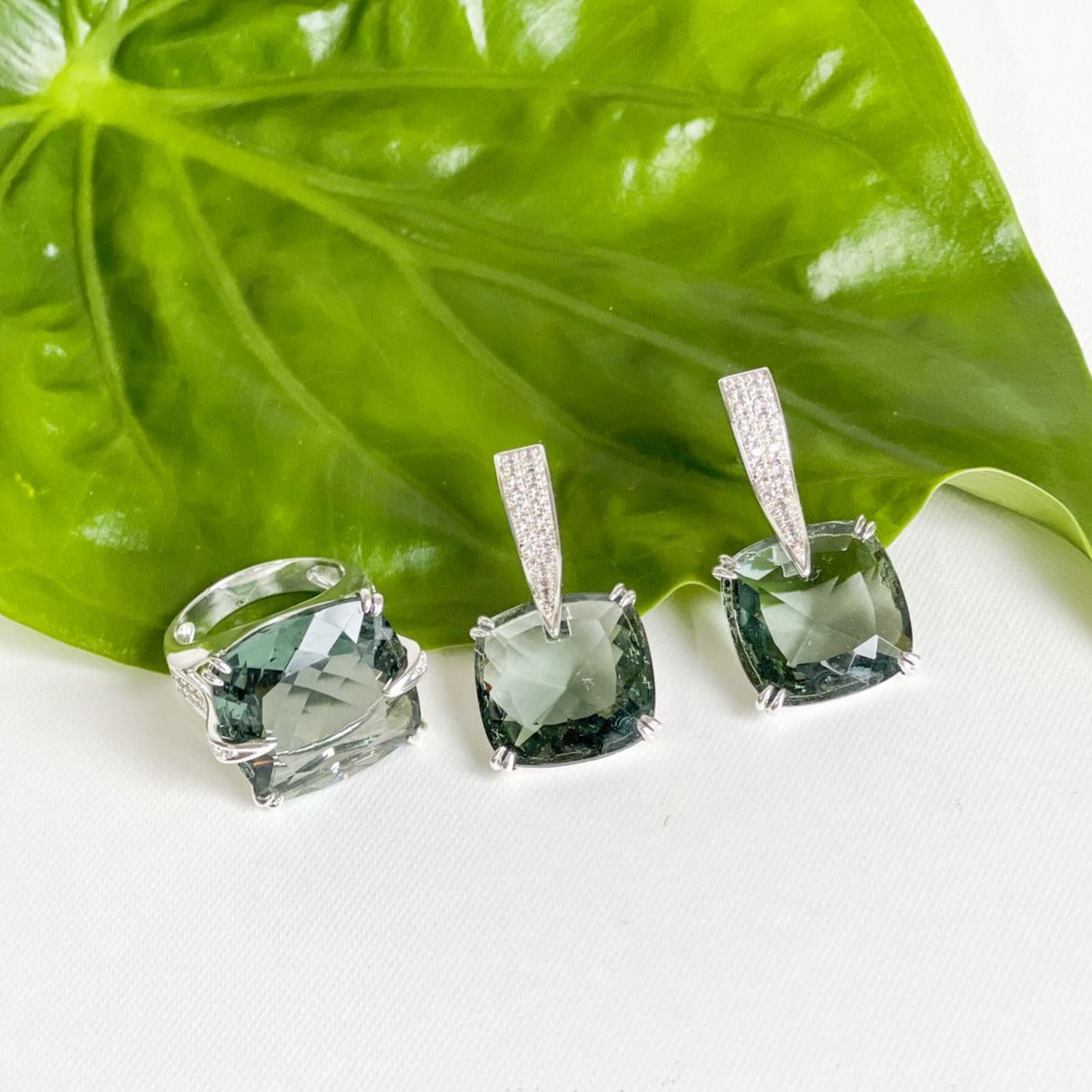 Reconstituted Prasiolite Ring