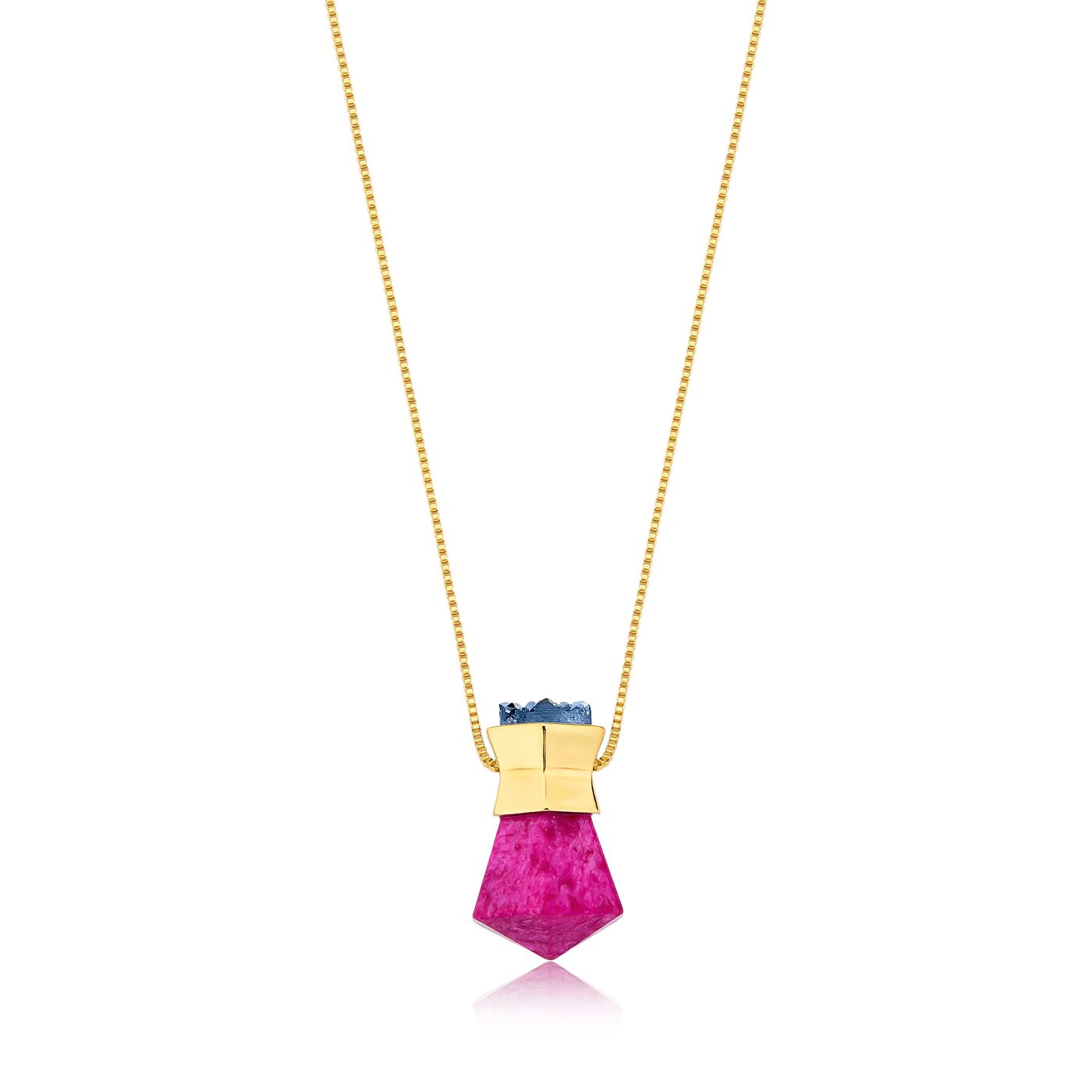 Pink Feldspar and Multicolor Druse Prisma Necklace