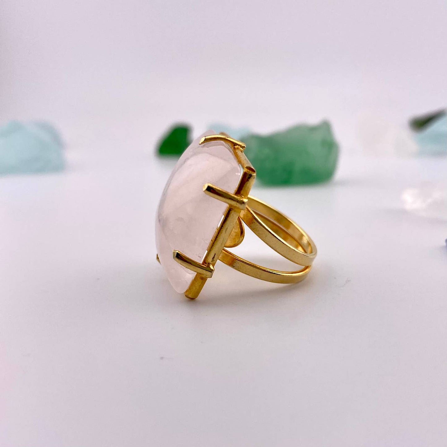 Clear Crystal Quartz Square Adjustable Ring