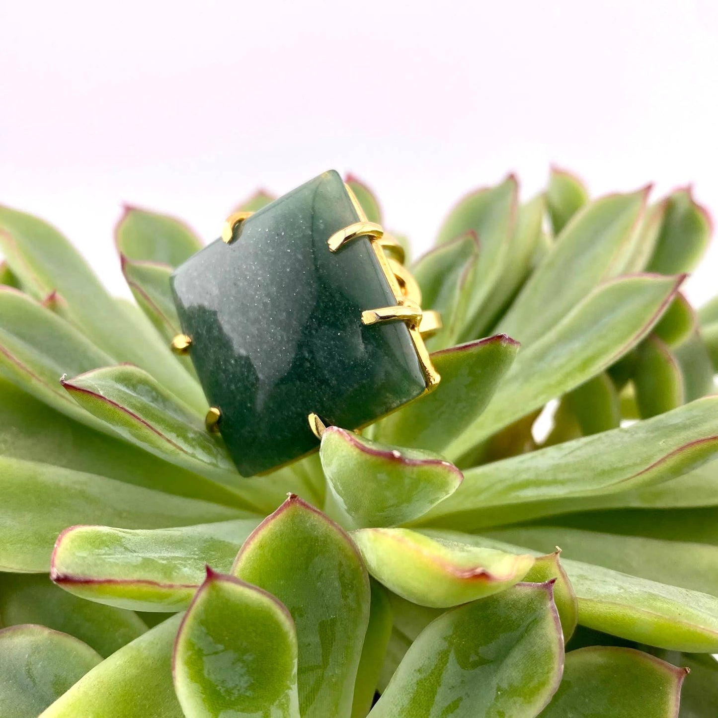 Green Quartz Square Adjustable Ring