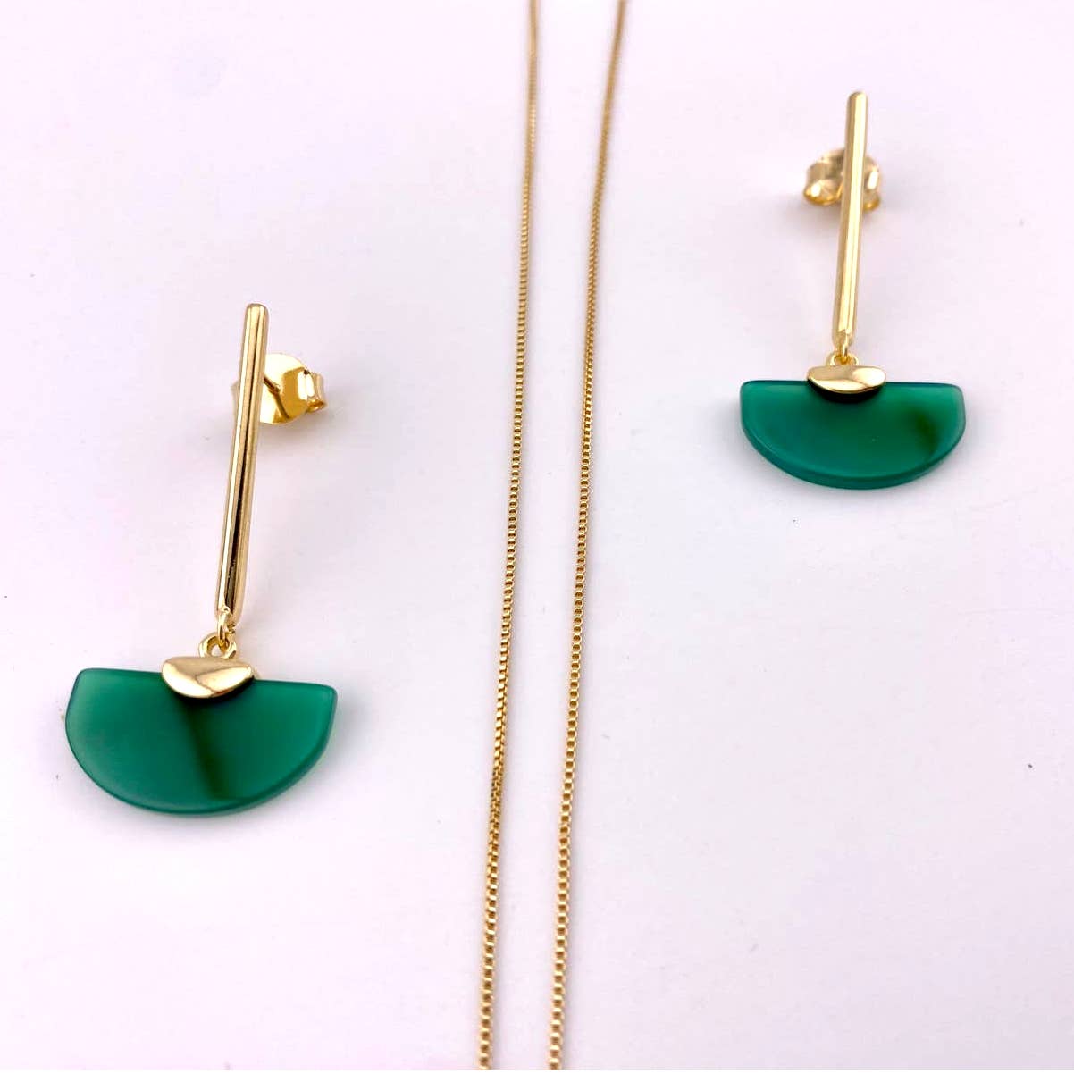 Green Agate Geometric Earring