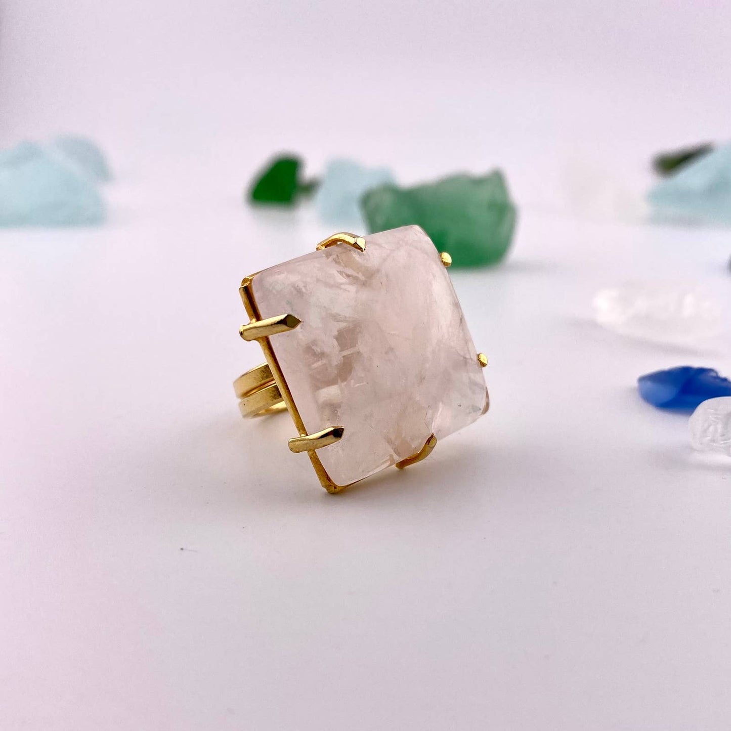 Clear Crystal Quartz Square Adjustable Ring