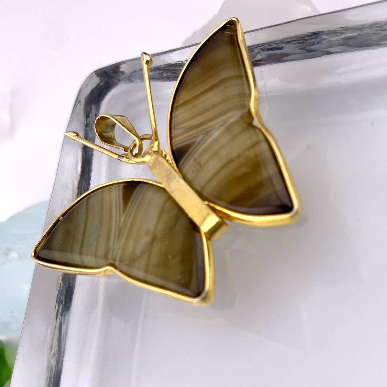 Green Agate Butterfly Pendant