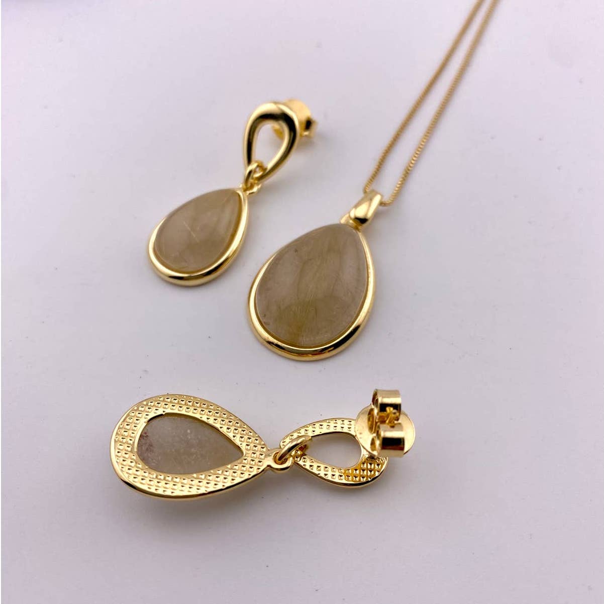 Rutilated Quartz Earring and Necklace Set