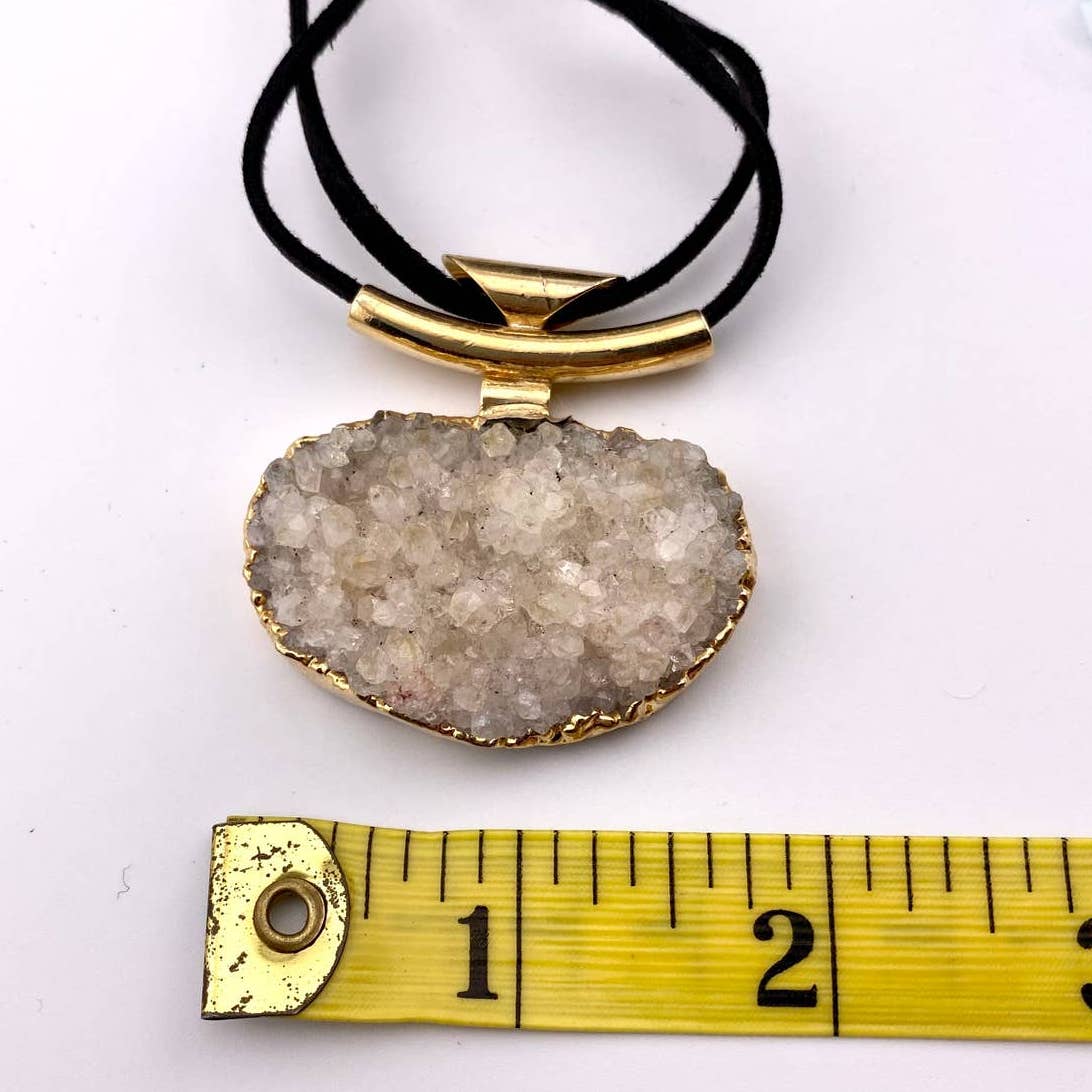 Crystal Druse Pendant + Raw Leather Chain