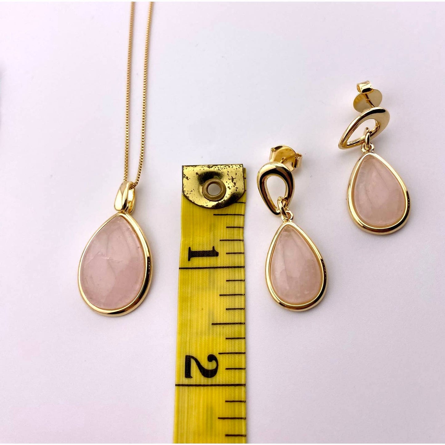 Rose Quartz Earring and Necklace Set