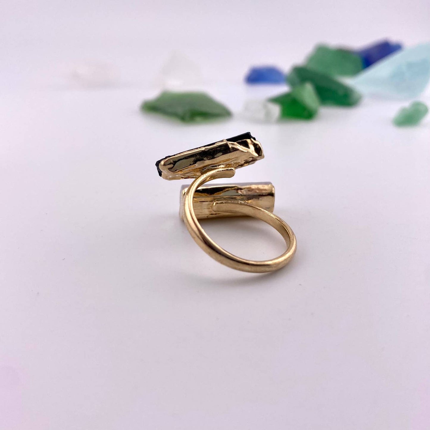 Duo Black Tourmaline and Selenite Adjustable Ring