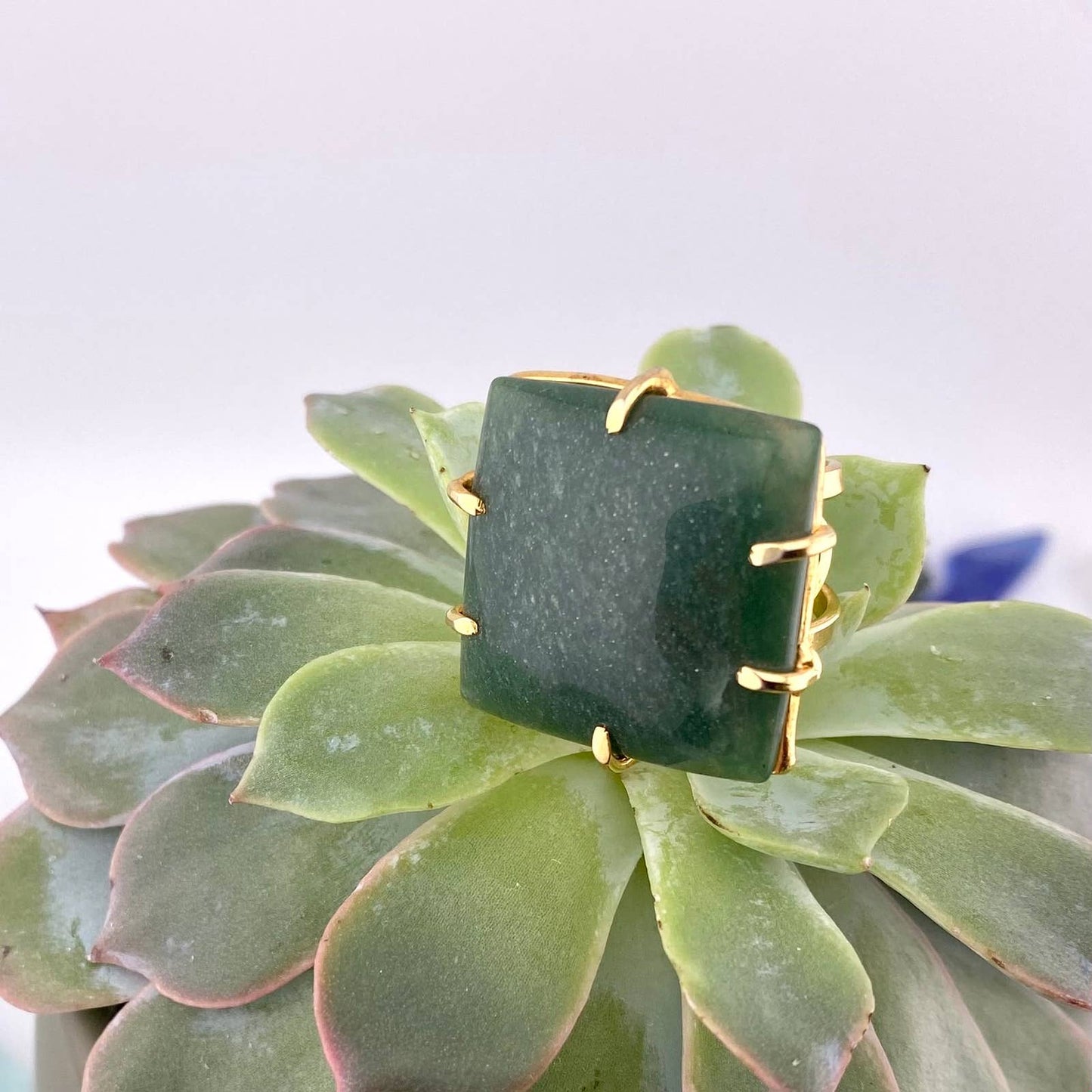 Green Quartz Square Adjustable Ring