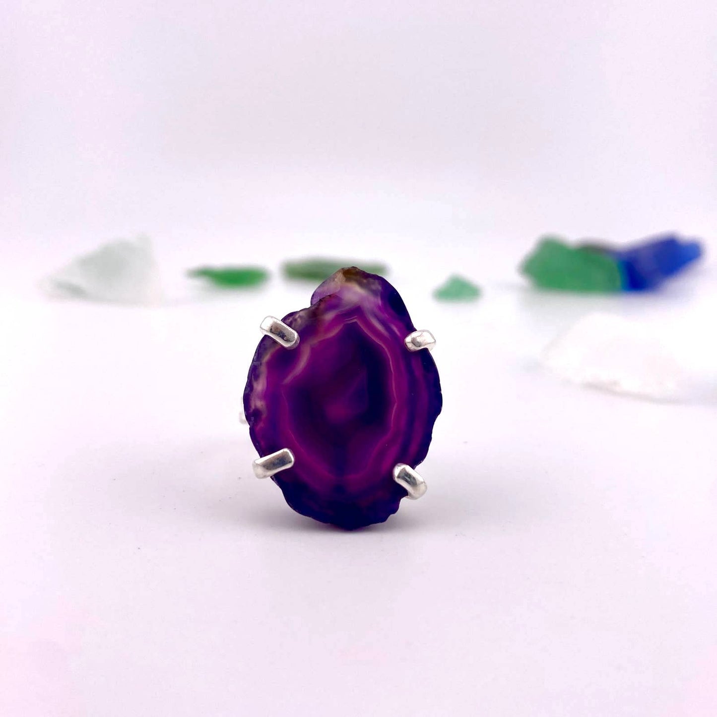 Purple Agate Slice Adjustable Ring