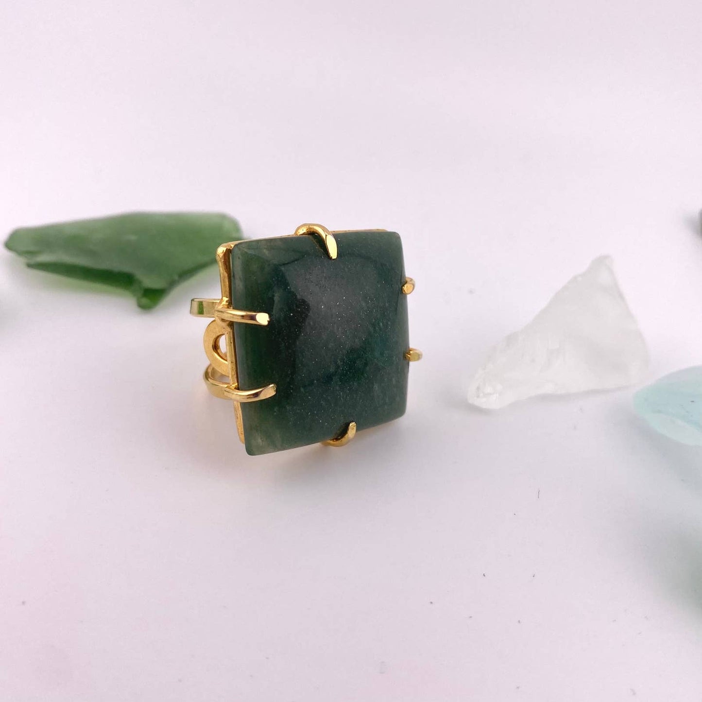 Green Quartz Square Adjustable Ring
