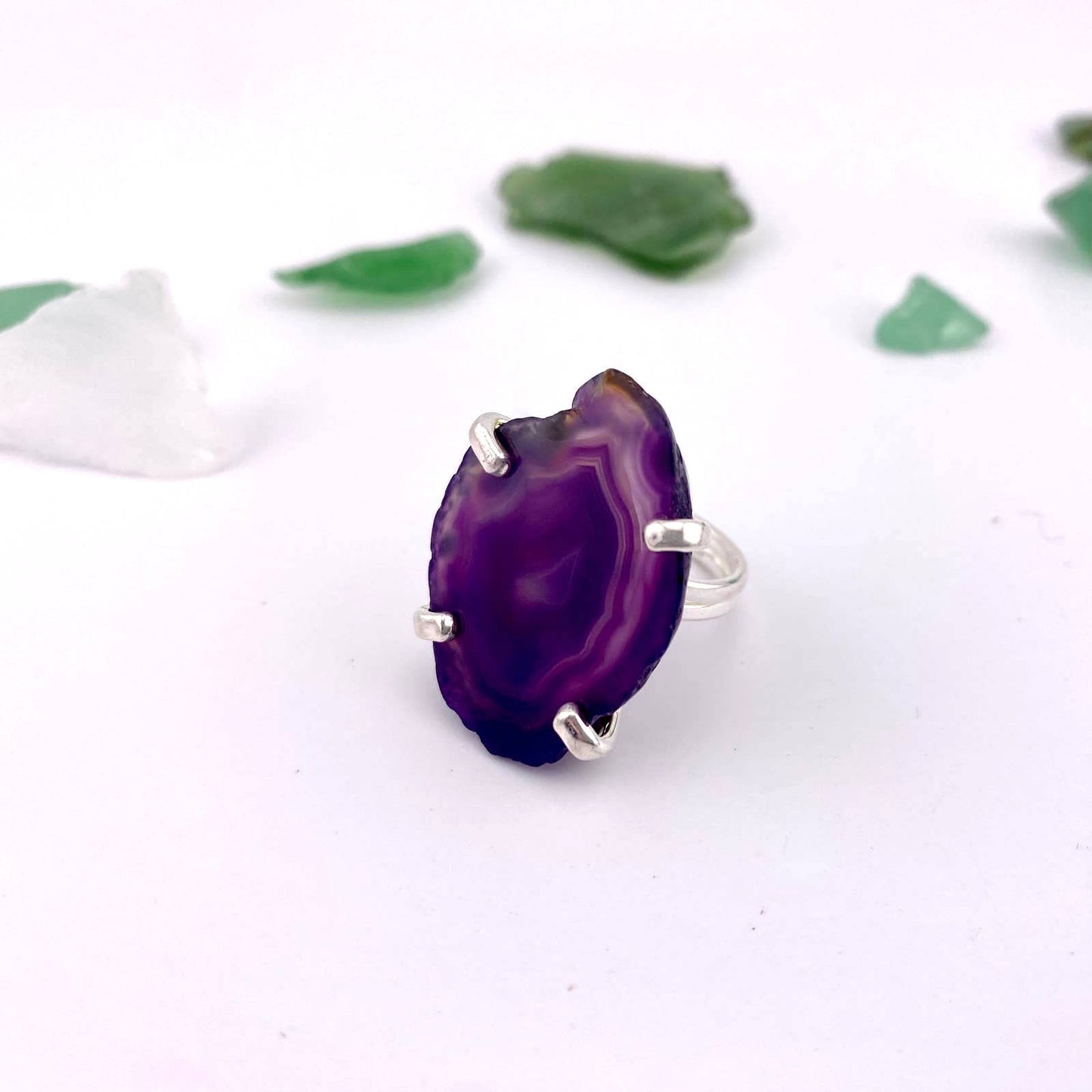 Purple Agate Slice Adjustable Ring