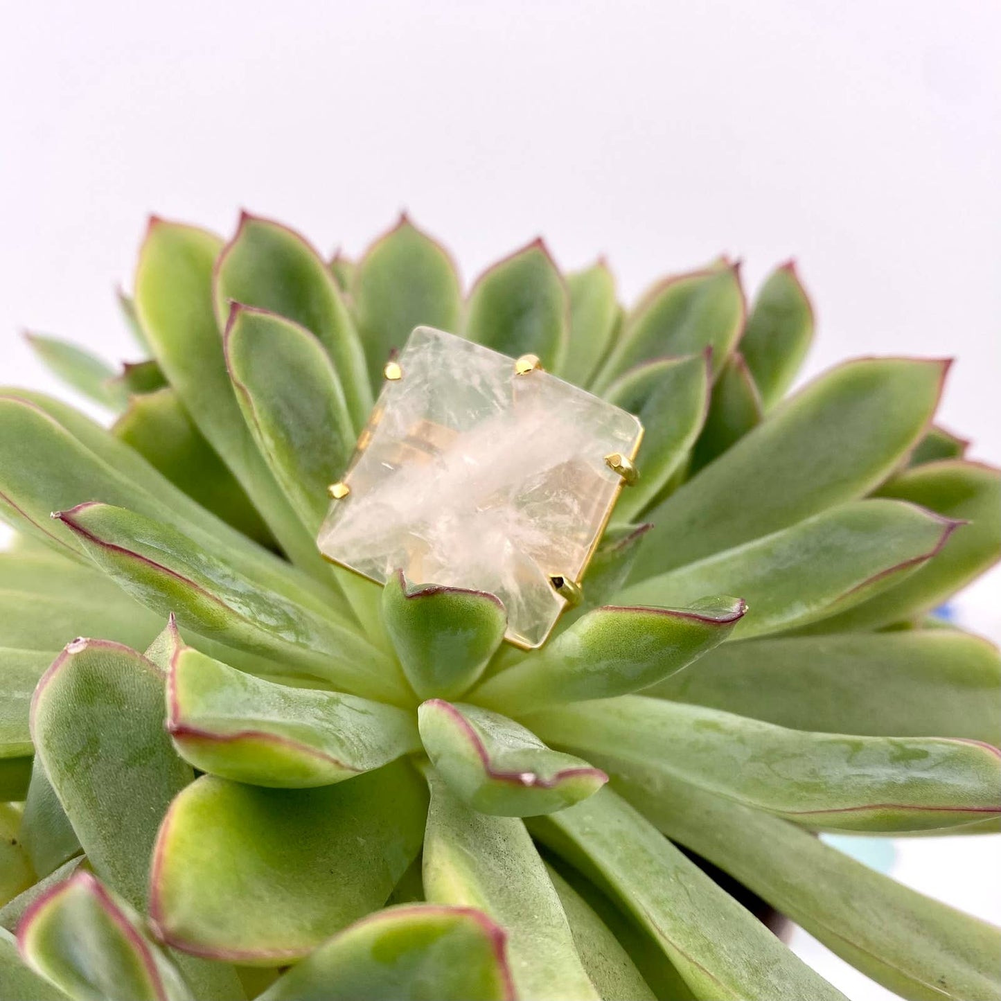 Clear Crystal Quartz Square Adjustable Ring