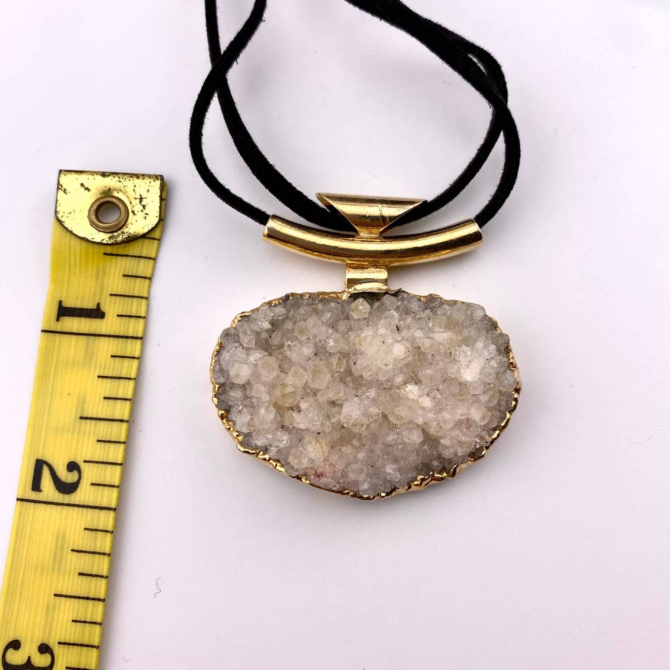 Crystal Druse Pendant + Raw Leather Chain