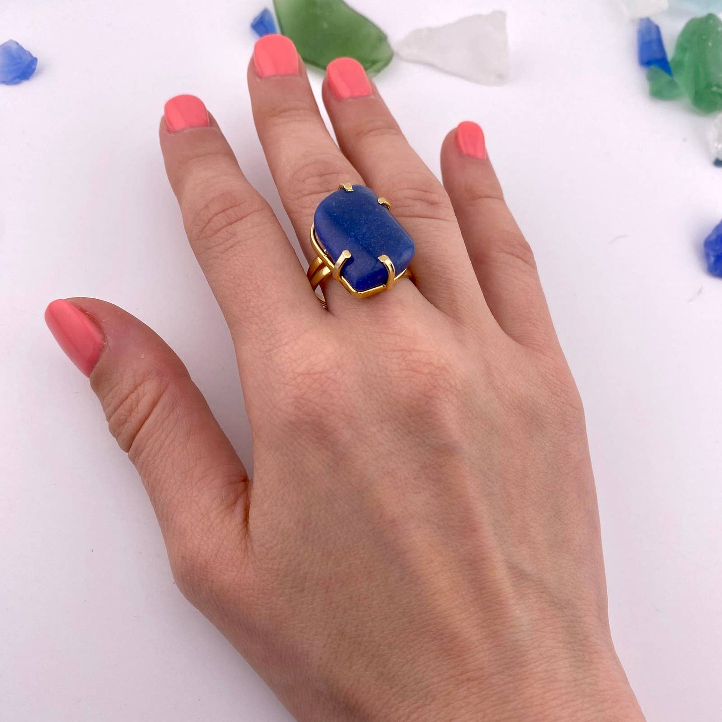 Blue Quartz Adjustable Ring