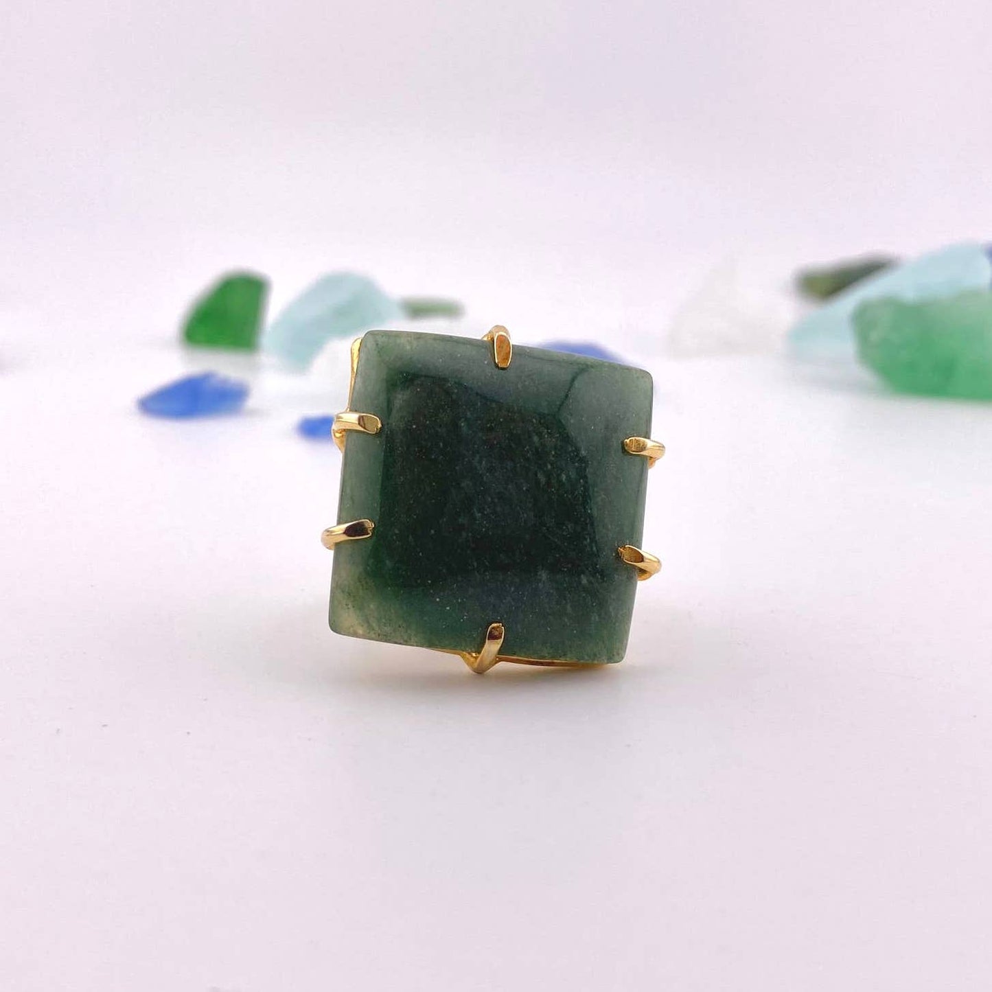 Green Quartz Square Adjustable Ring
