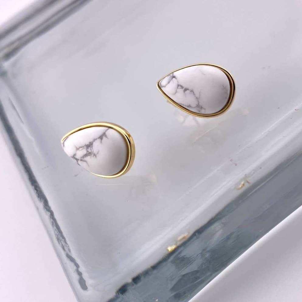 White Howlite Teardrop Earrings