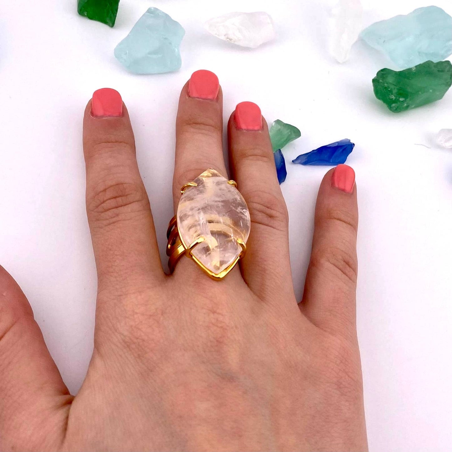 Crystal Quartz Adjustable Ring