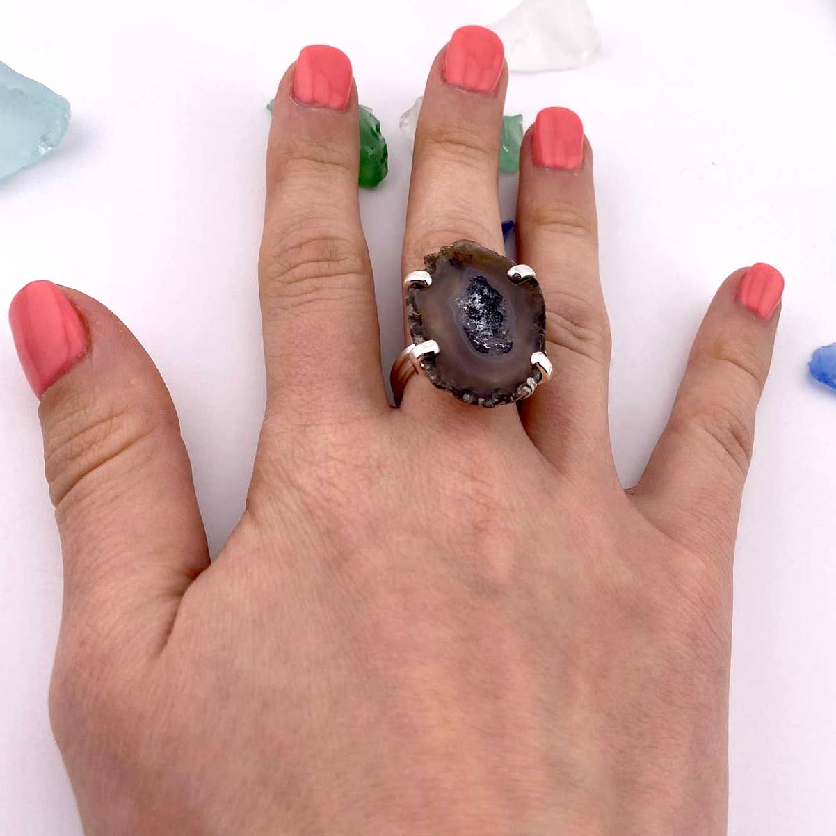 Natural Agate Slice Adjustable Ring