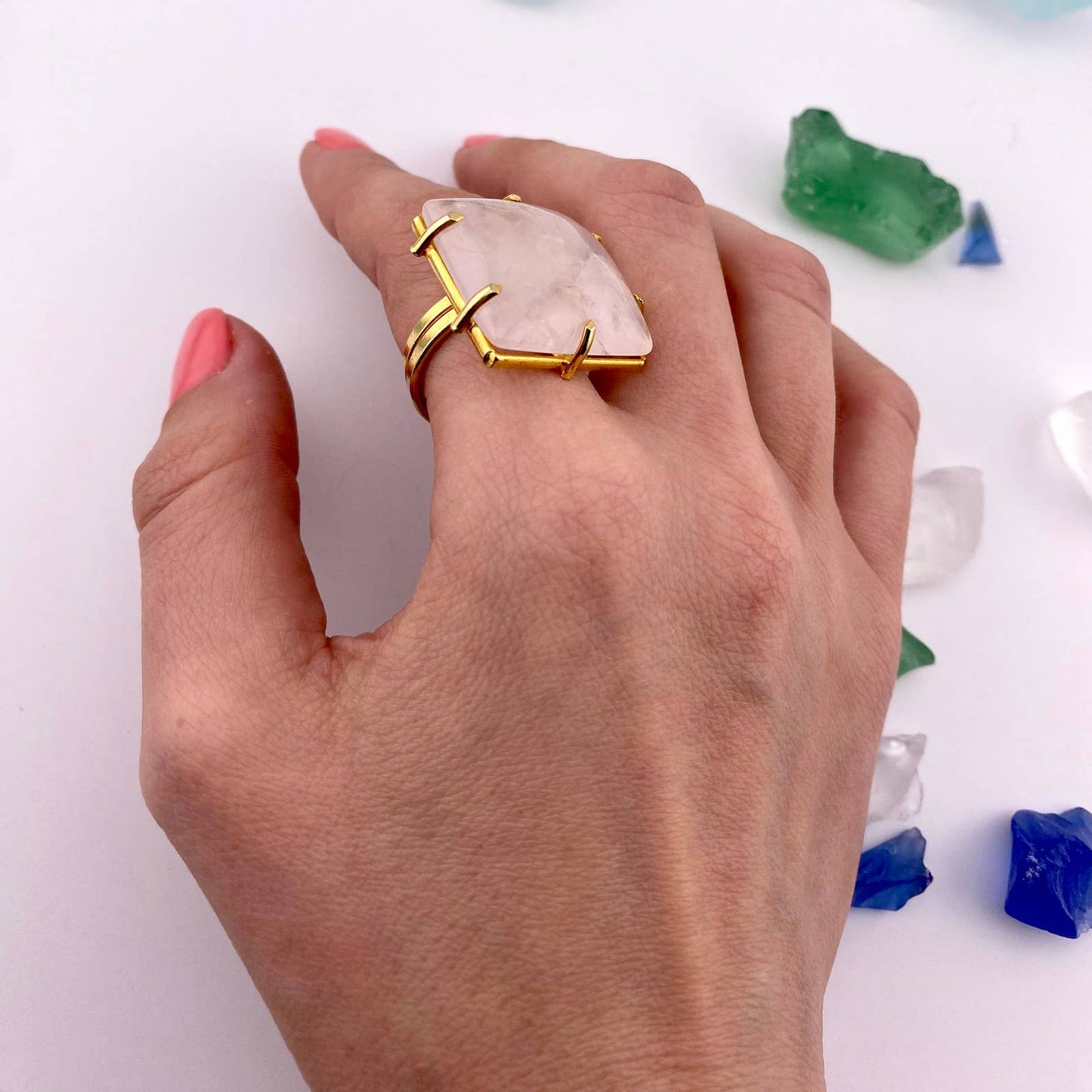 Clear Crystal Quartz Square Adjustable Ring