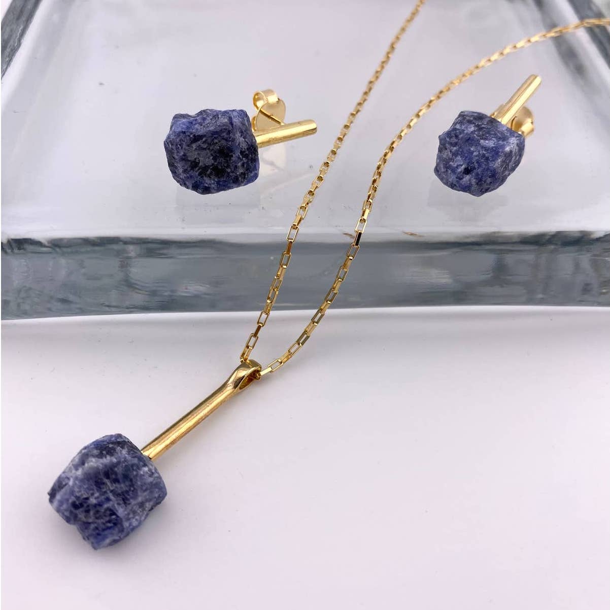 Raw Sodalite Earring and Necklace Set