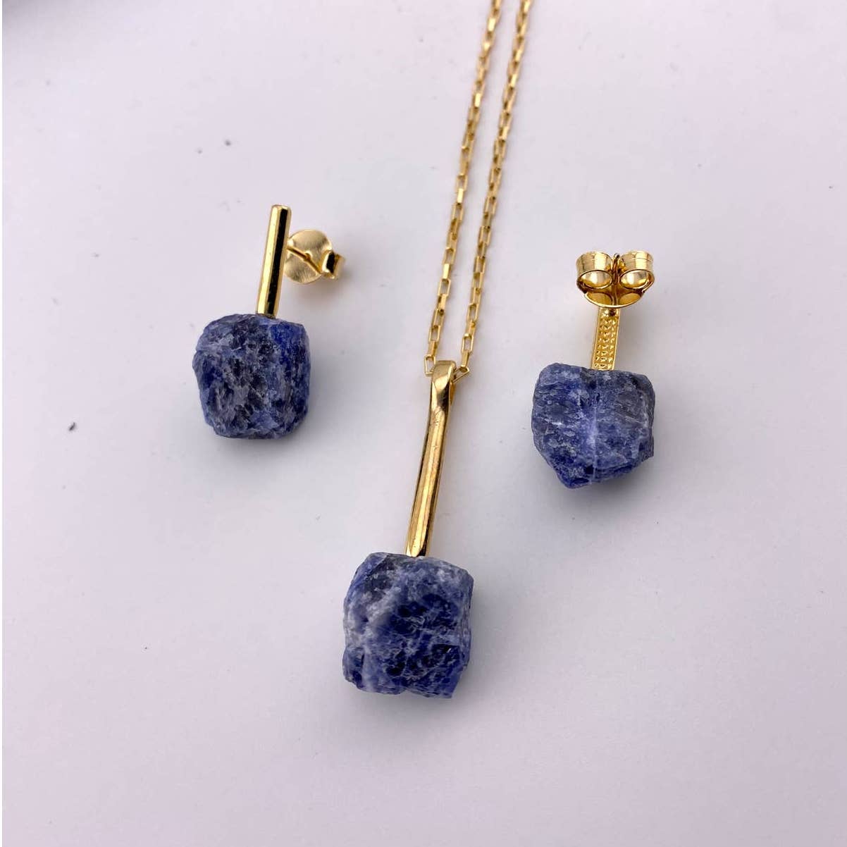 Raw Sodalite Earring and Necklace Set