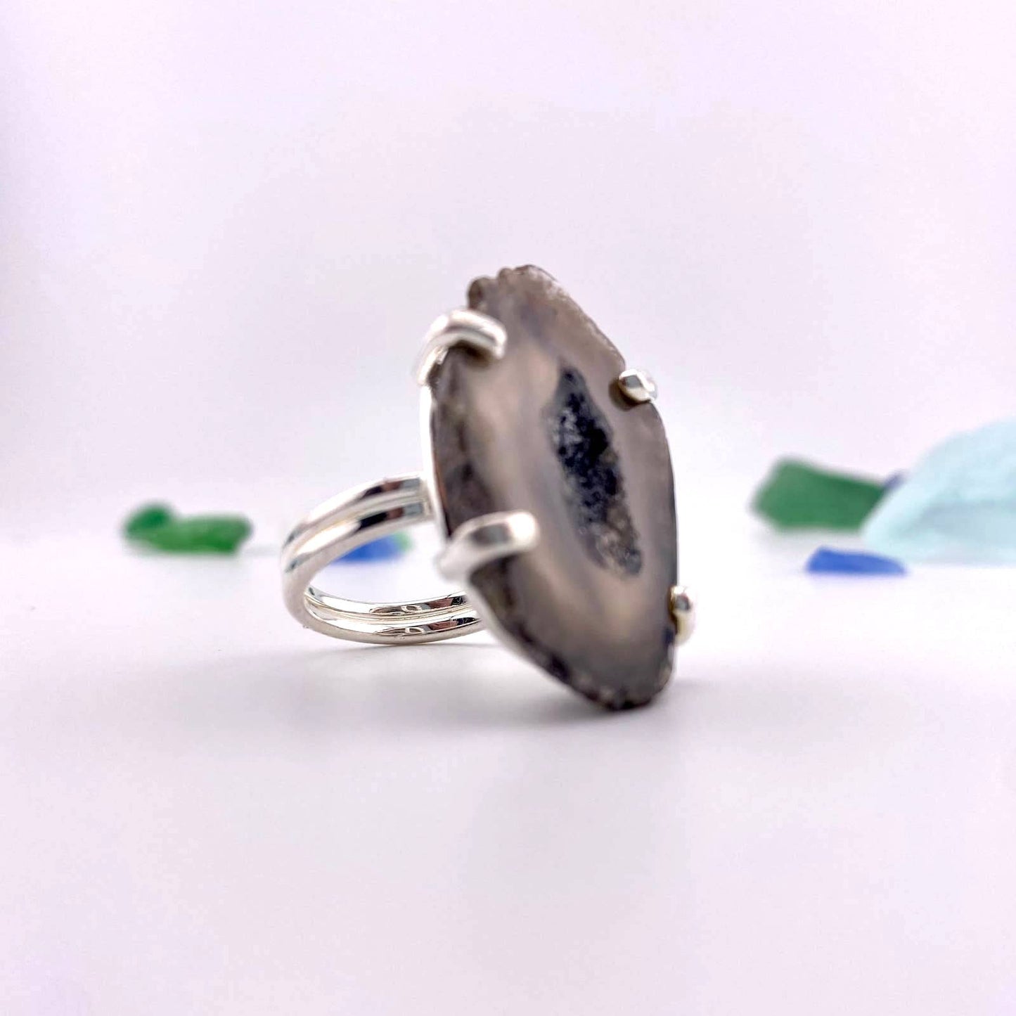 Natural Agate Slice Adjustable Ring