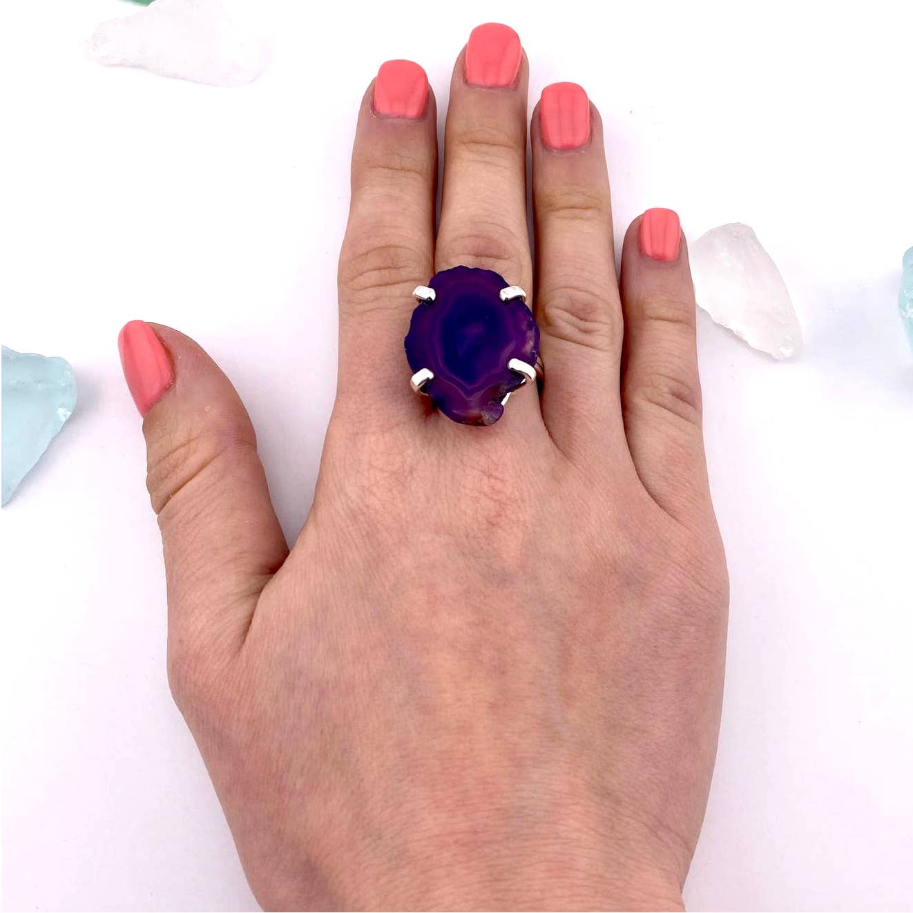 Purple Agate Slice Adjustable Ring