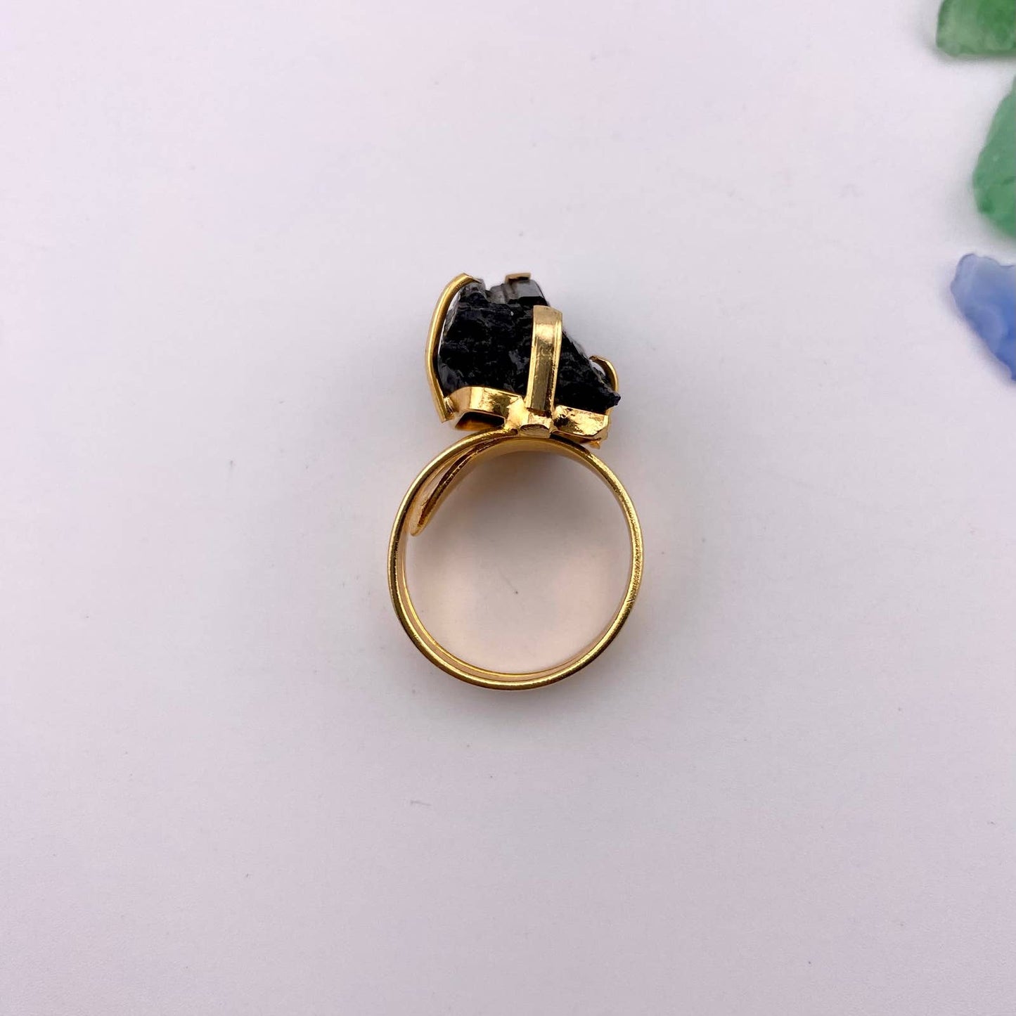 Raw Black Tourmaline Adjustable Ring