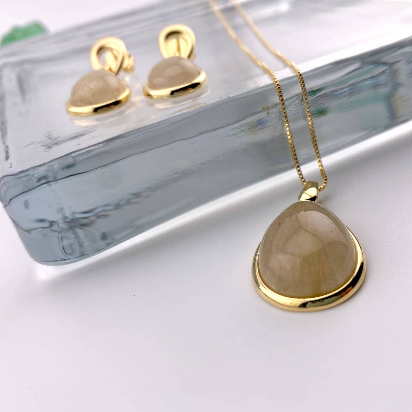 Rutilated Quartz Earring and Necklace Set