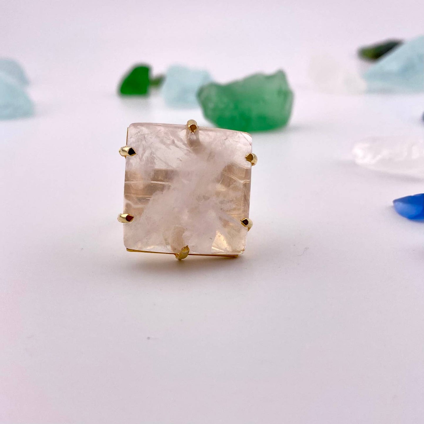 Clear Crystal Quartz Square Adjustable Ring