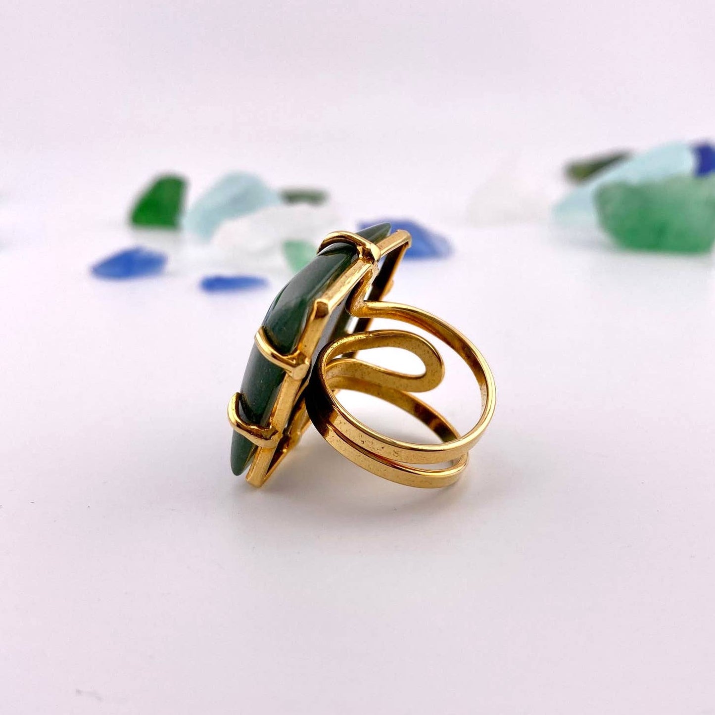 Green Quartz Square Adjustable Ring