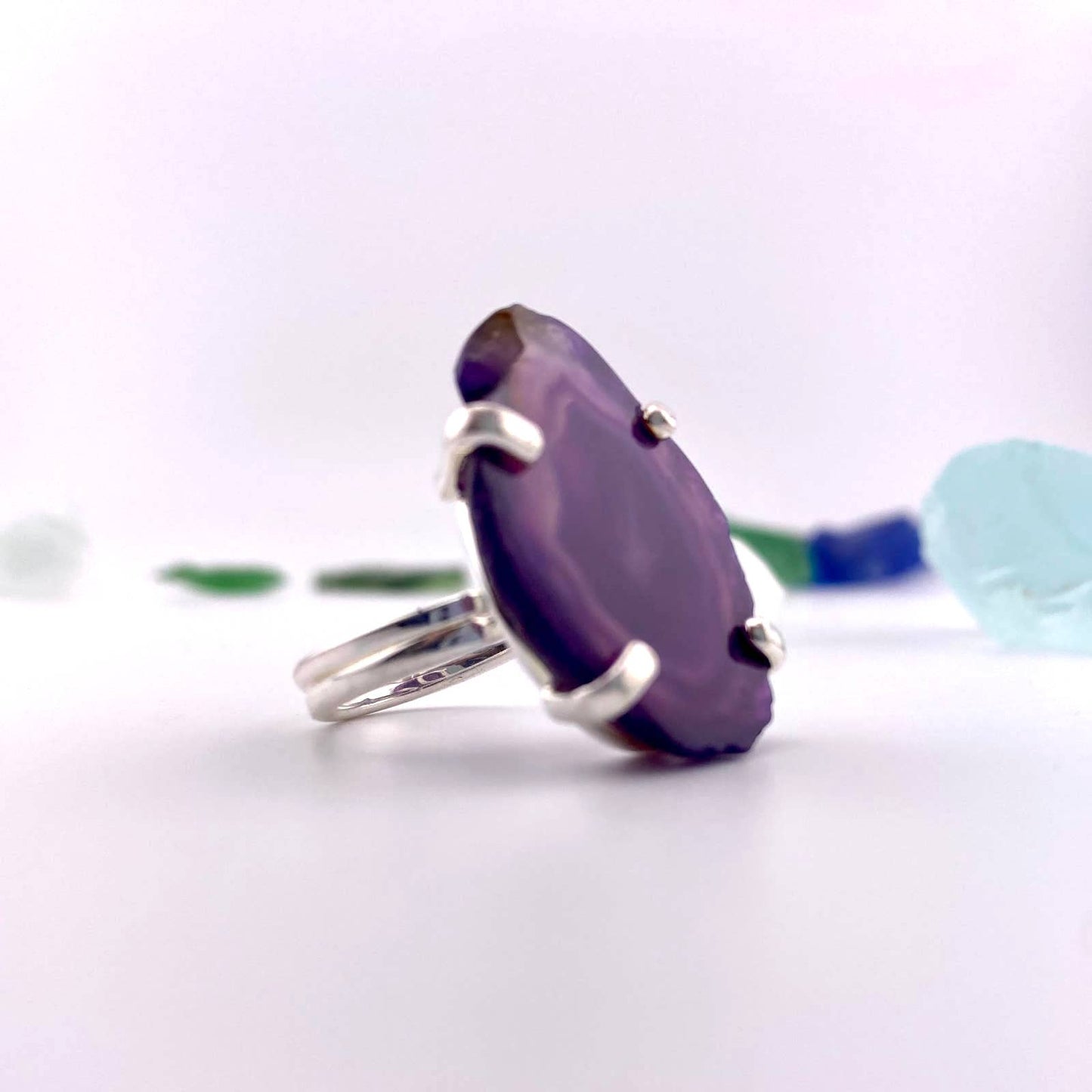 Purple Agate Slice Adjustable Ring