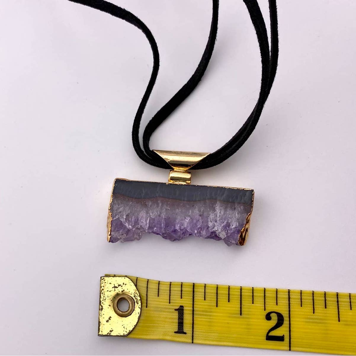 Amethyst Druse Pendant and Raw Leather Chain Necklace