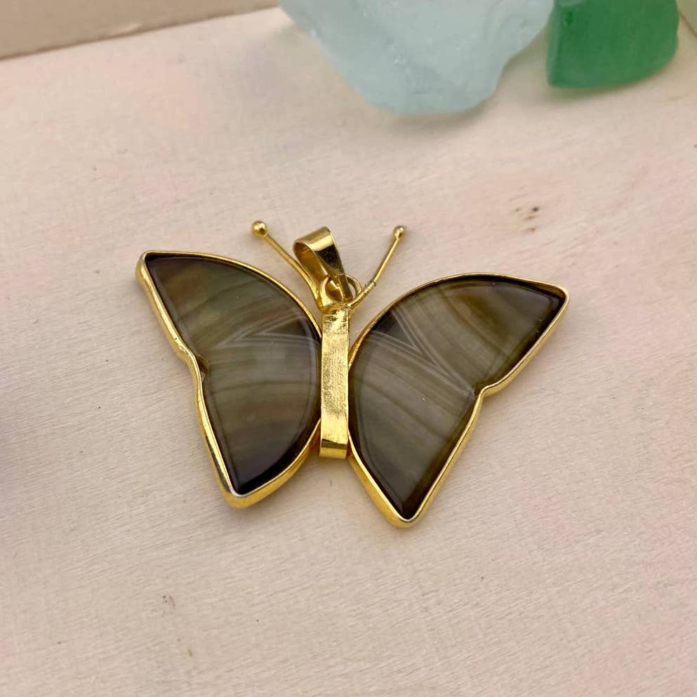 Green Agate Butterfly Pendant