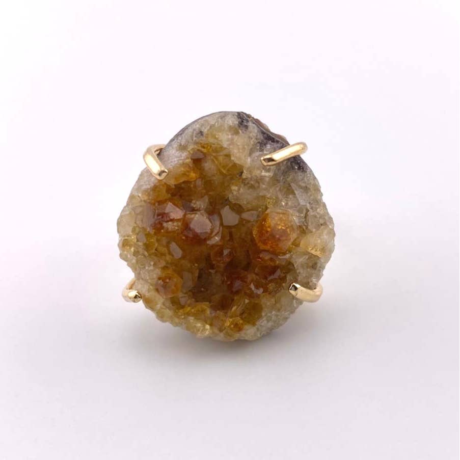Raw Citrine Druse Adjustable Ring